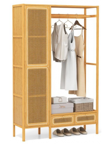 Garderobe i bambus og rattan 160 x 102 x 33 cm - Natur