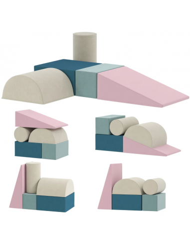 Tumlemøbler i velour - Blå/Beige/Pink
