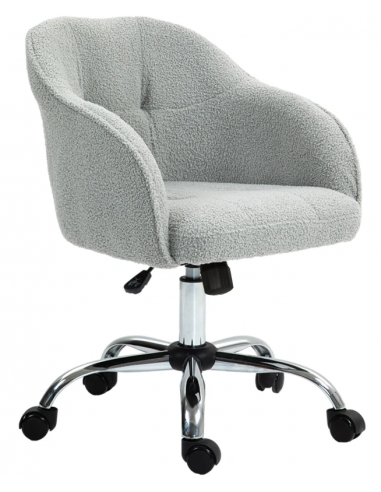Kontorstol i teddyplys polyester H76 - 86 cm - Krom/Grå