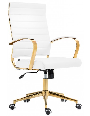 Kontorstol i metal og PU-læder H99 - 109 cm - Guld/Hvid