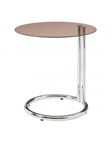 Rundt sidebord i metal og glas H46 x Ø44,5 cm - Krom/Brun