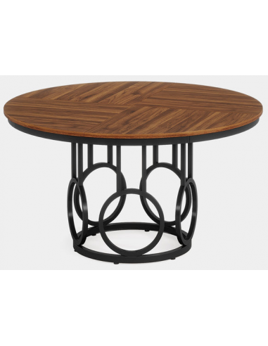 Rundt spisebord i metal og MDF Ø120 cm - Sort/Mørkebrun