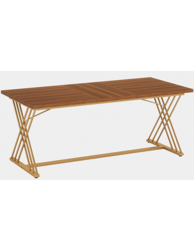 Spisebord i metal og MDF 158,5 x 80 cm - Mat guld/Brun