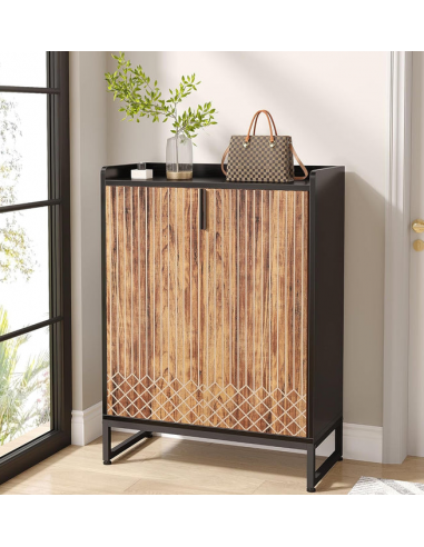 Skoskab i metal og MDF H105 x B75 x D35 cm - Sort/Brun