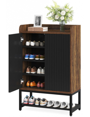 Skoskab i metal og MDF H101,5 x B73 x D35 cm - Sort/Brun