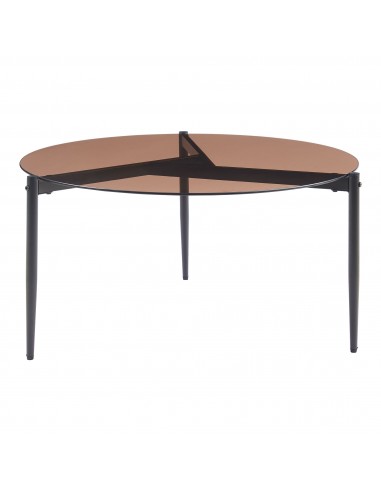 Rundt sofabord i metal og glas H40 x Ø80 cm - Sort/Røget