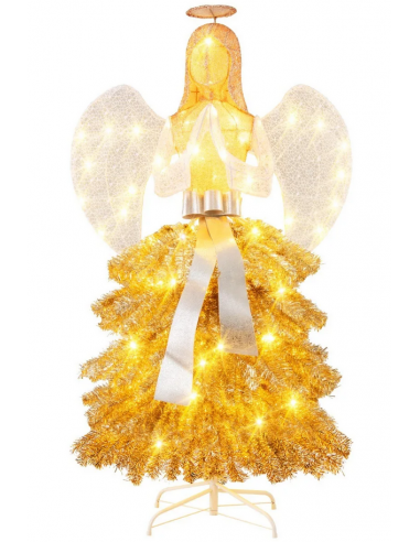 Engel med lys inde/ude H157 cm - Guld/Hvid