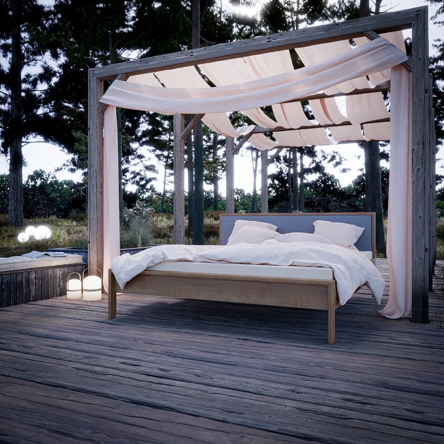 Freja Snedker Sengeramme i Massiv FSC Egetræ og Uld fra Organic Sleep | Uden Fodgavl - 140x200 | Trekvart seng