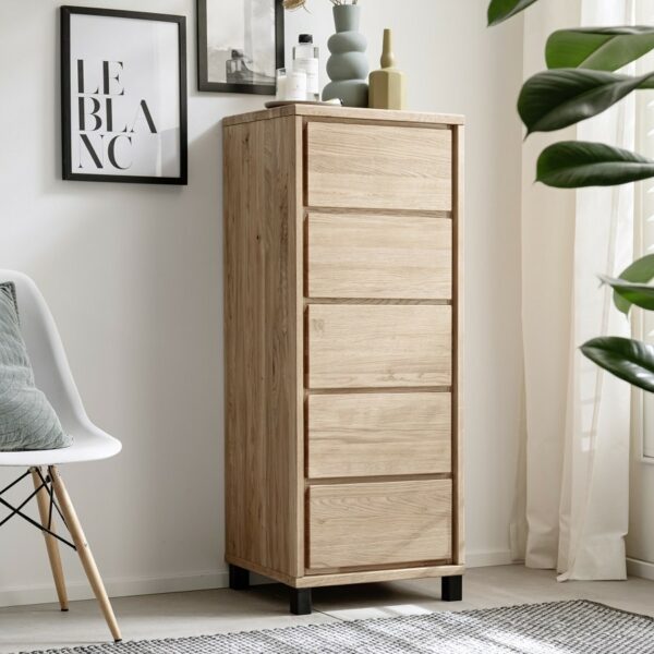 Heimdal Kommode i Massiv Egetræ med 5 Skuffer med Metalben fra Organic Sleep | Naturolie