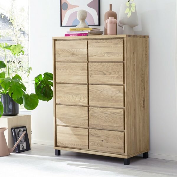 Heimdal Kommode i Massiv Egetræ med 1 Låge & 5 Skuffer med Metalben fra Organic Sleep | Naturolie