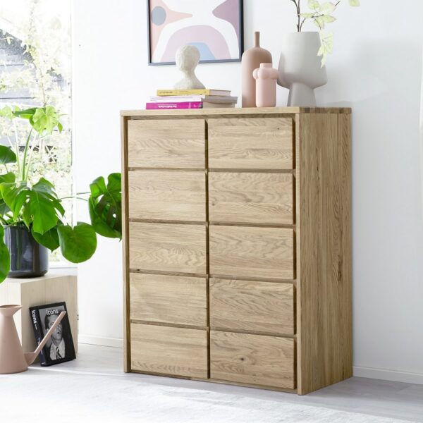 Heimdal Kommode i Massiv Egetræ med 1 Låge & 5 Skuffer uden Metalben fra Organic Sleep | Naturolie