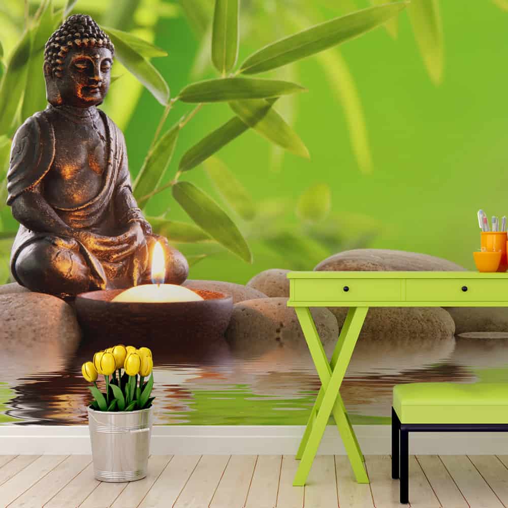 Fototapet Buddha med lys i afslappende zen-stil