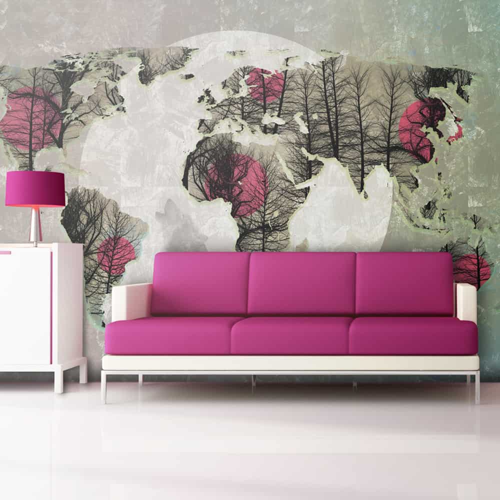 Fototapet Map of the World - Howling to the moon