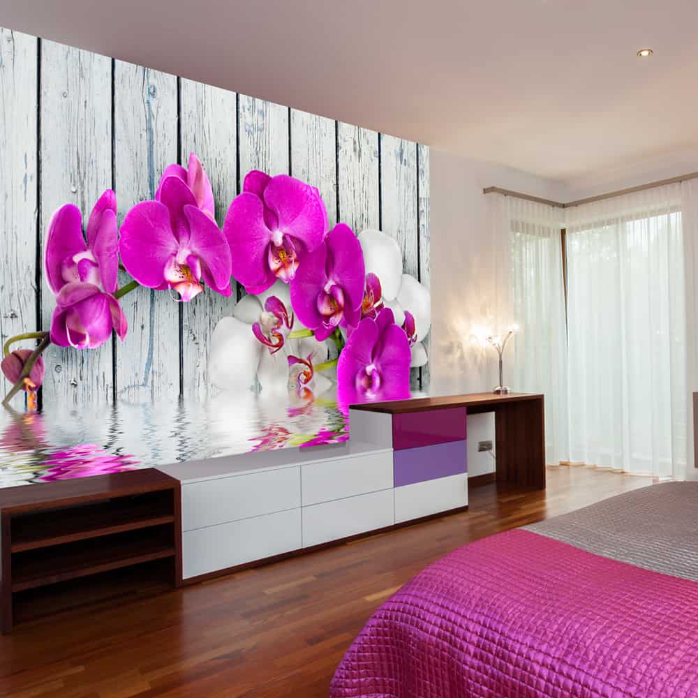 Fototapet Violet orchids with water reflexion