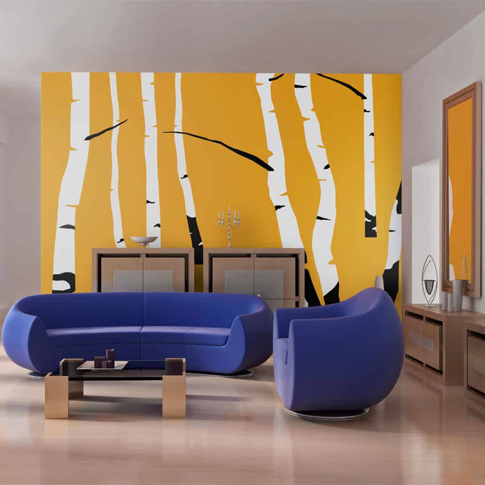 Fototapet Birches on the orange background