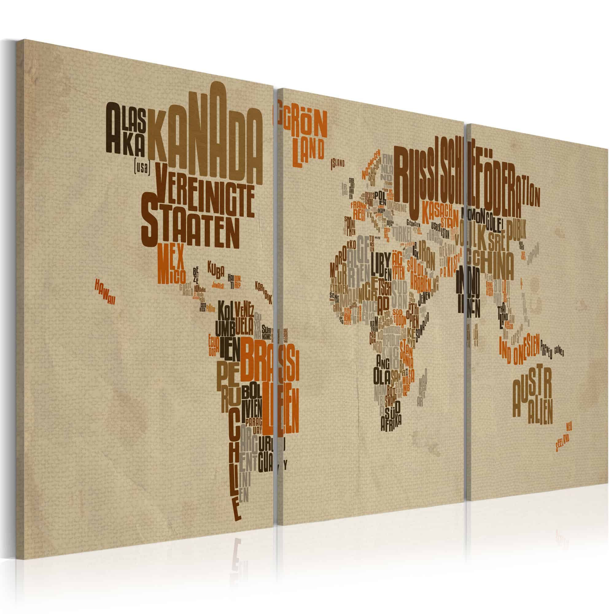 Lærredstryk Verdenskort - Brun & Orange