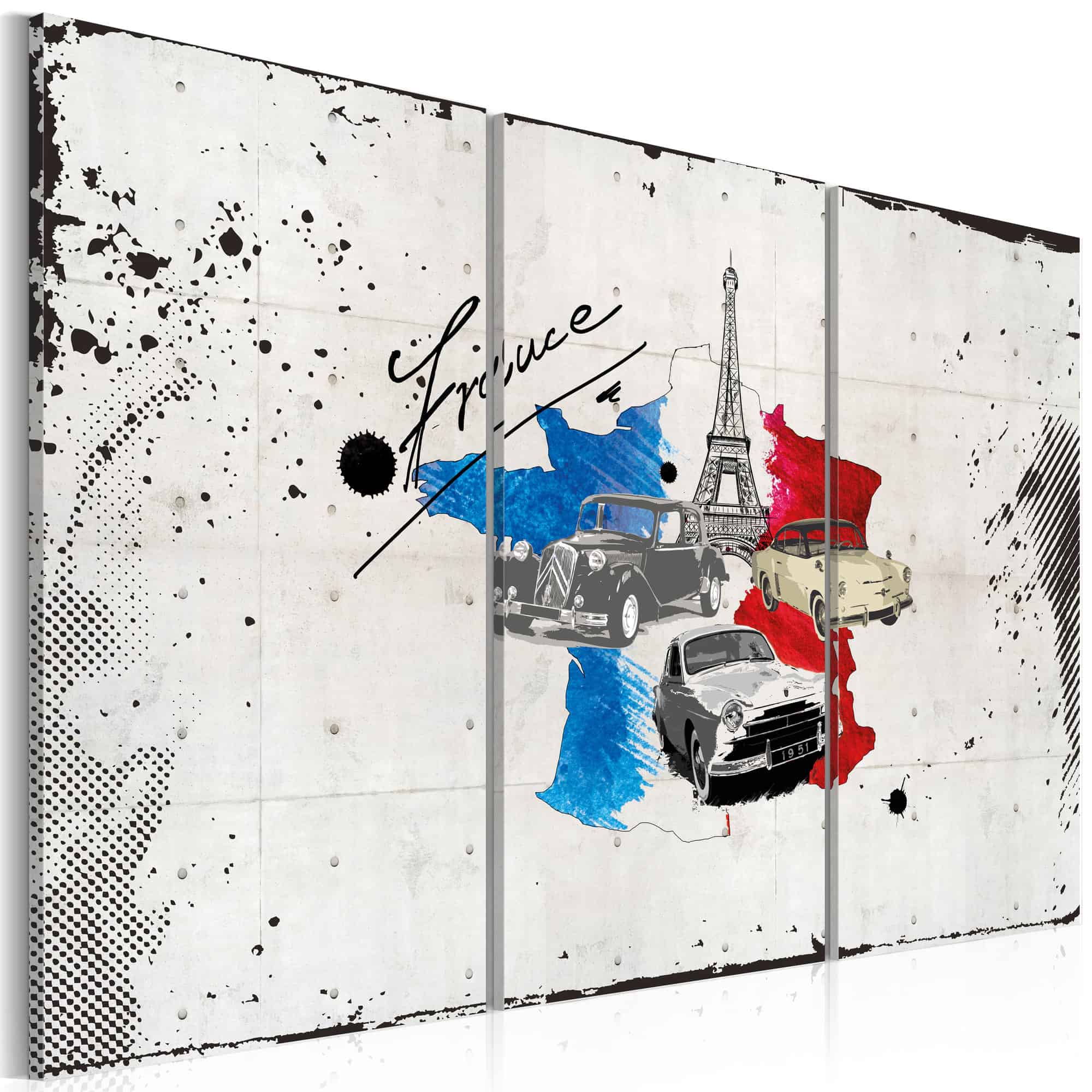 Lærredstryk Frankrig - 3-delt