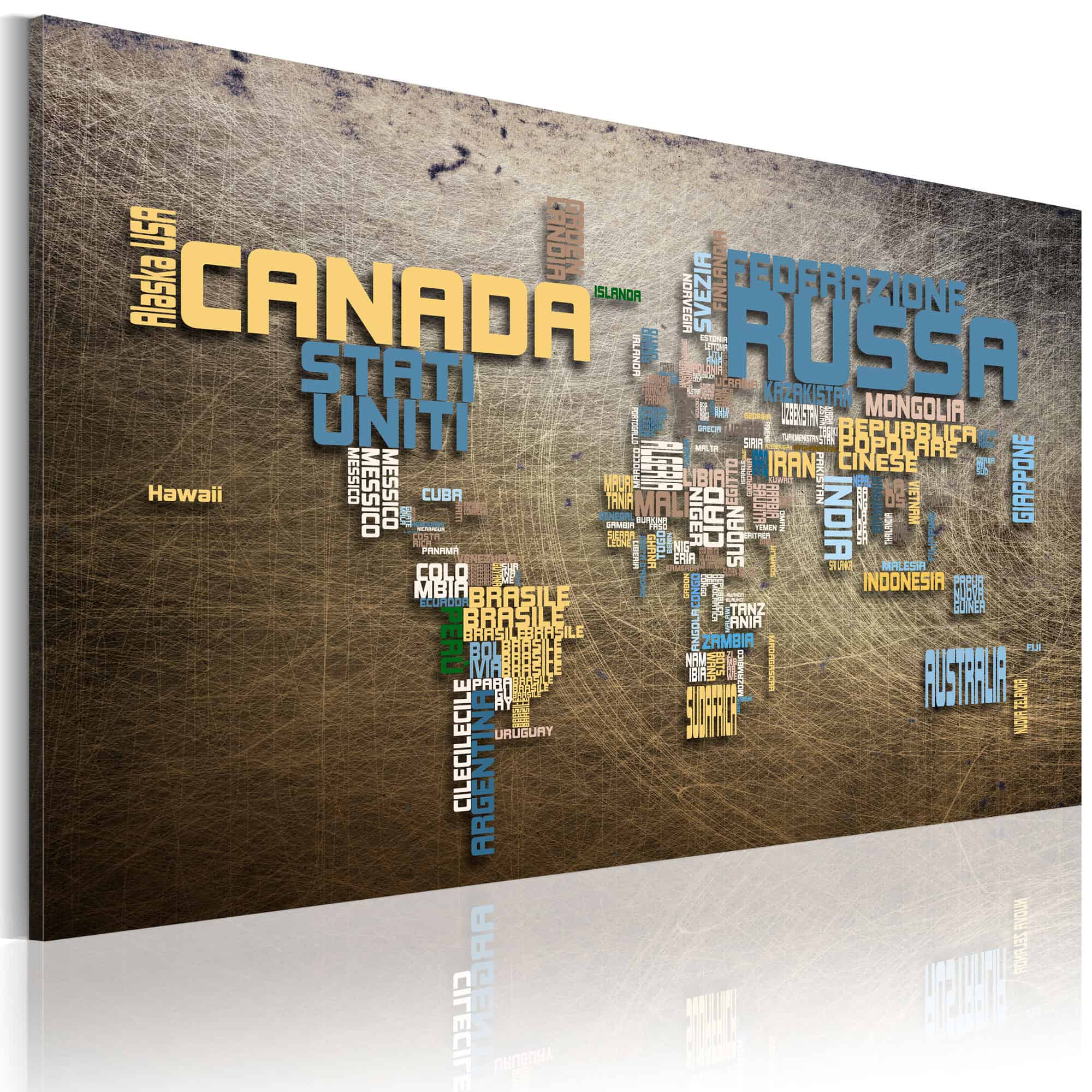 Lærredstryk Kort over verden (italiensk sprog)