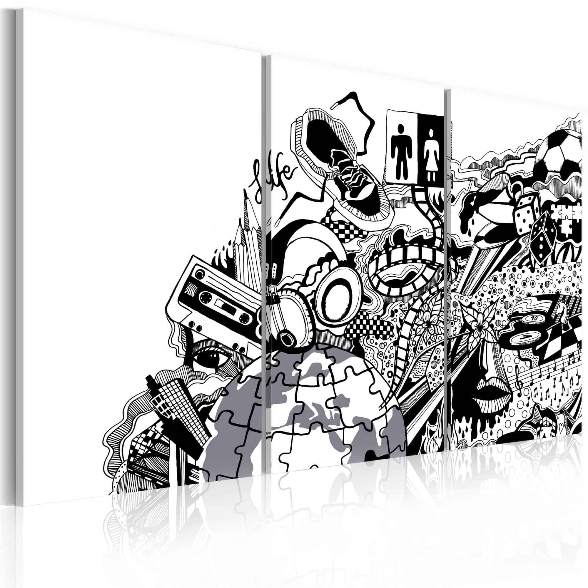 Lærredstryk Artistic mess - 3-delt