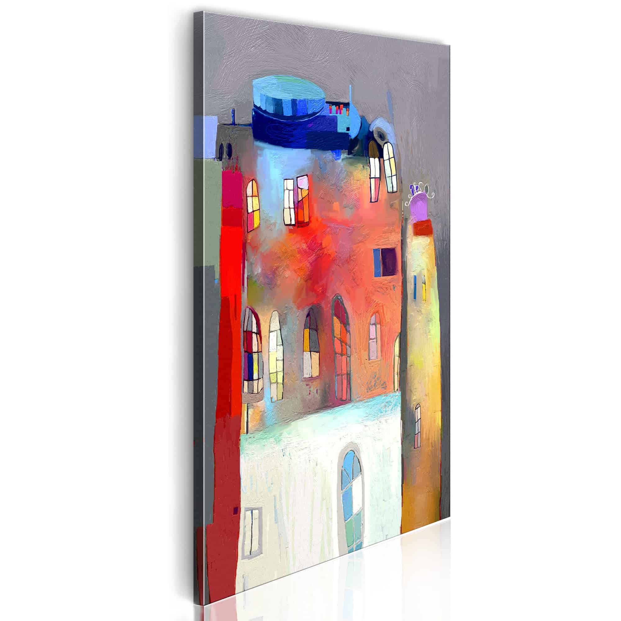 Lærredstryk Hus i regnbuens farver