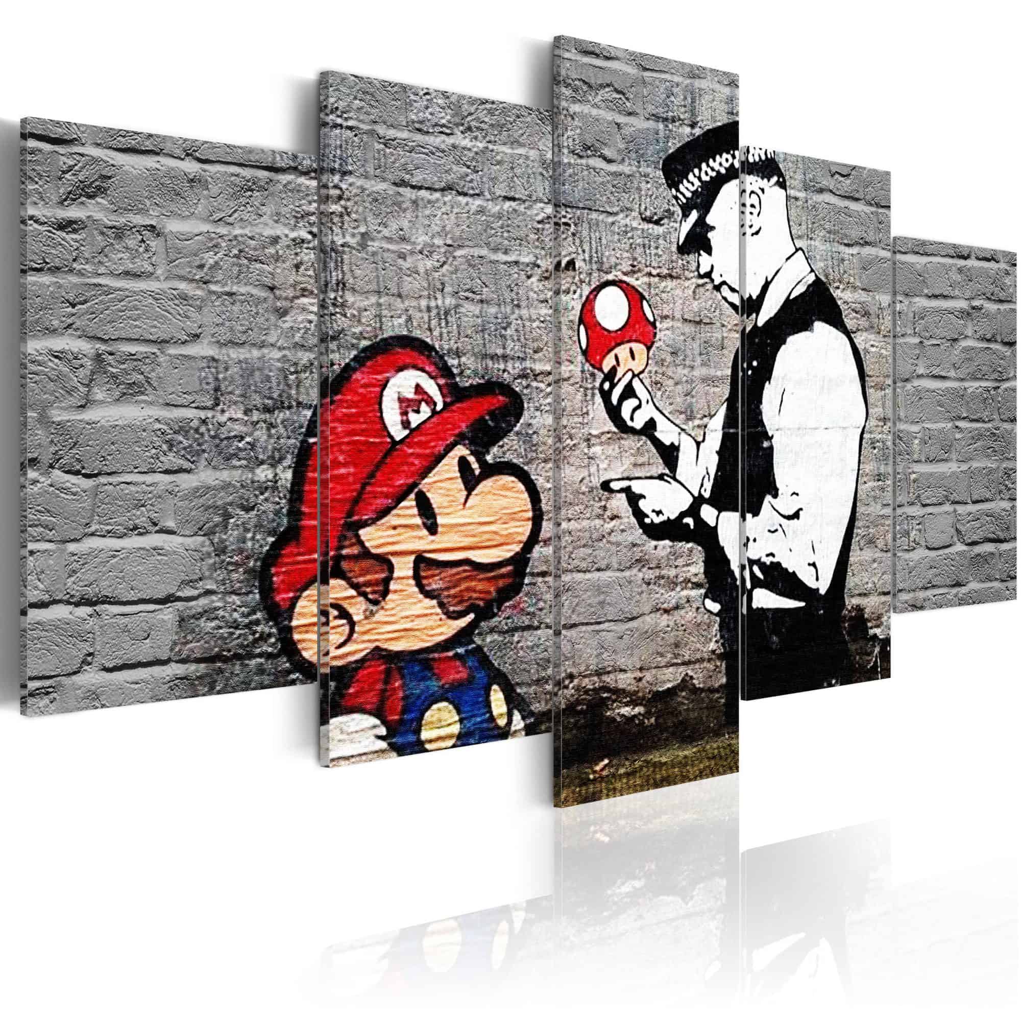 Lærredstryk Super Mario Mushroom Cop (Banksy)