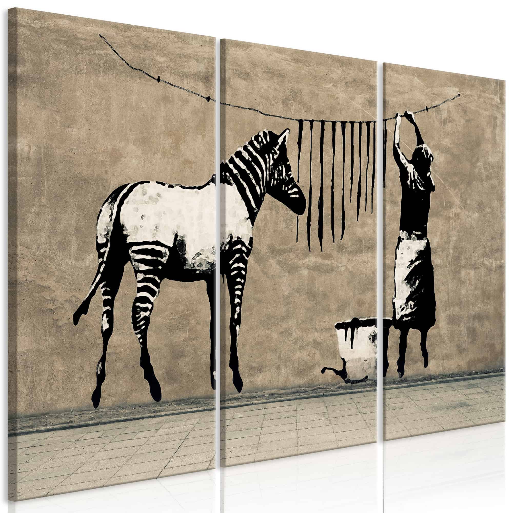 Lærredstryk Banksy: Washing Zebra on Concrete (3 dele)