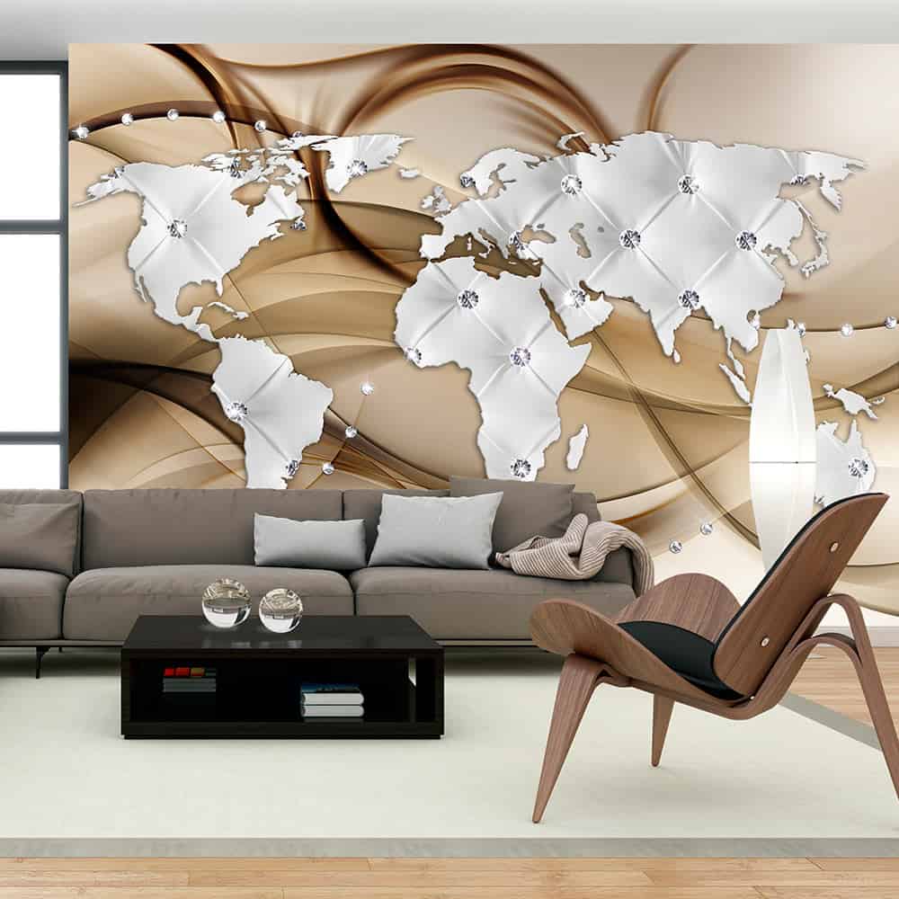Fototapet World Map - White & Diamonds
