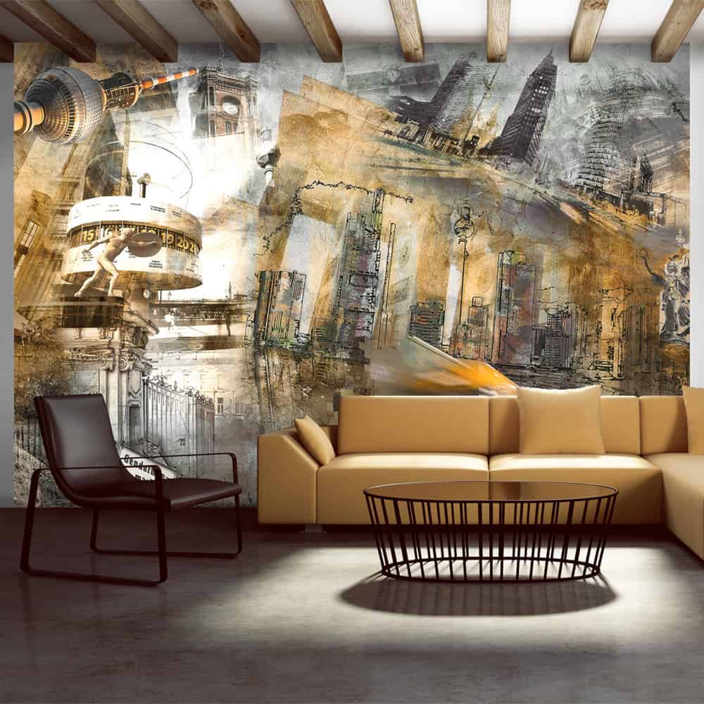 Fototapet Berlin - collage (orange)