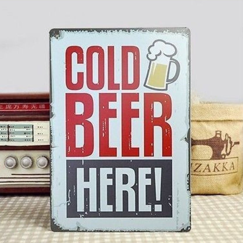 Emaljeskilt Cold Beer Here!