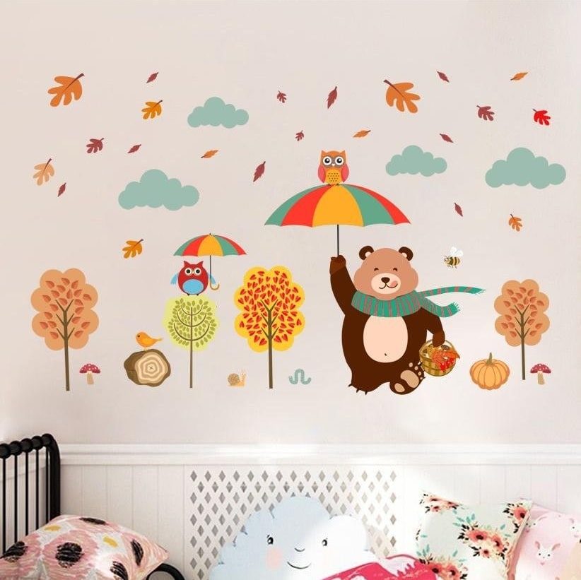 Wallsticker Efterårstema med bjørn