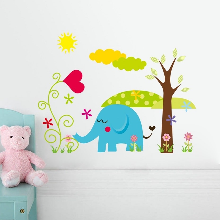 Wallsticker Sød elefant med landskab