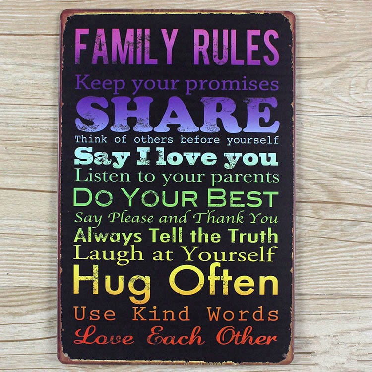 Emaljeskilt Family Rules #2