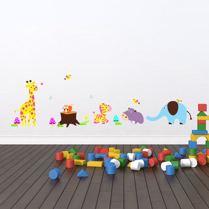 Wallsticker Farverige dyrebørn