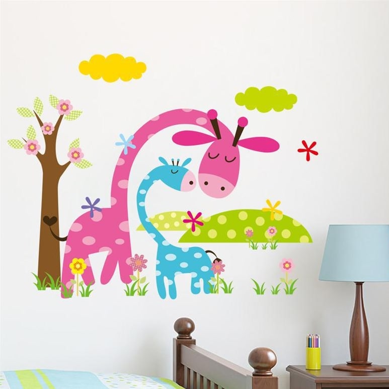 Wallsticker Giraffer med træ og landskab