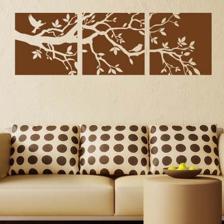 Wallsticker Gren med fugle - 3-delt