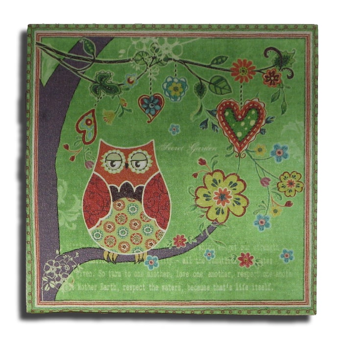 Træskilt Ugle med grøn baggrund