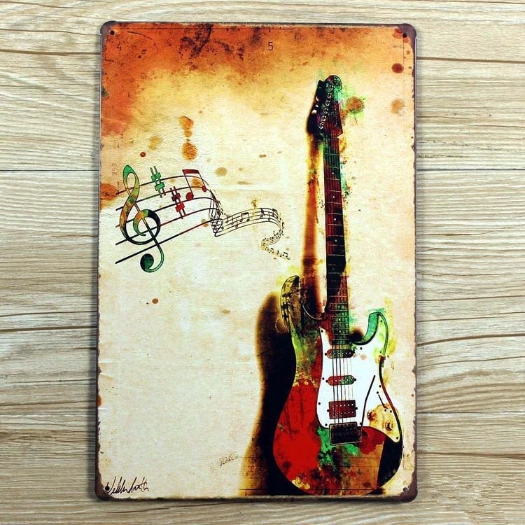 Emaljeskilt Guitar med noder