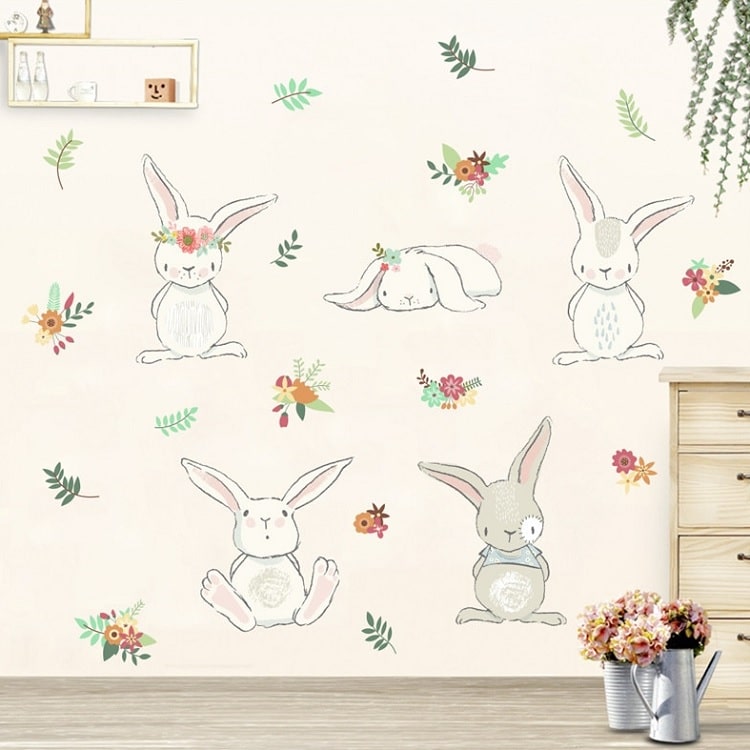 Wallsticker Kaniner og blomster