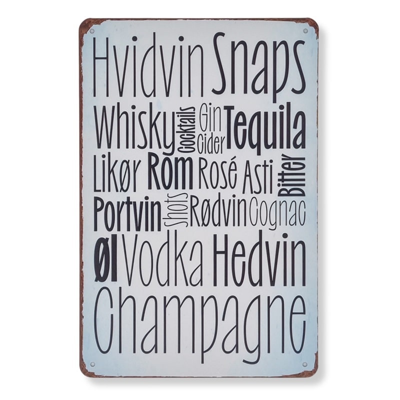 Emaljeskilt Spiritustyper