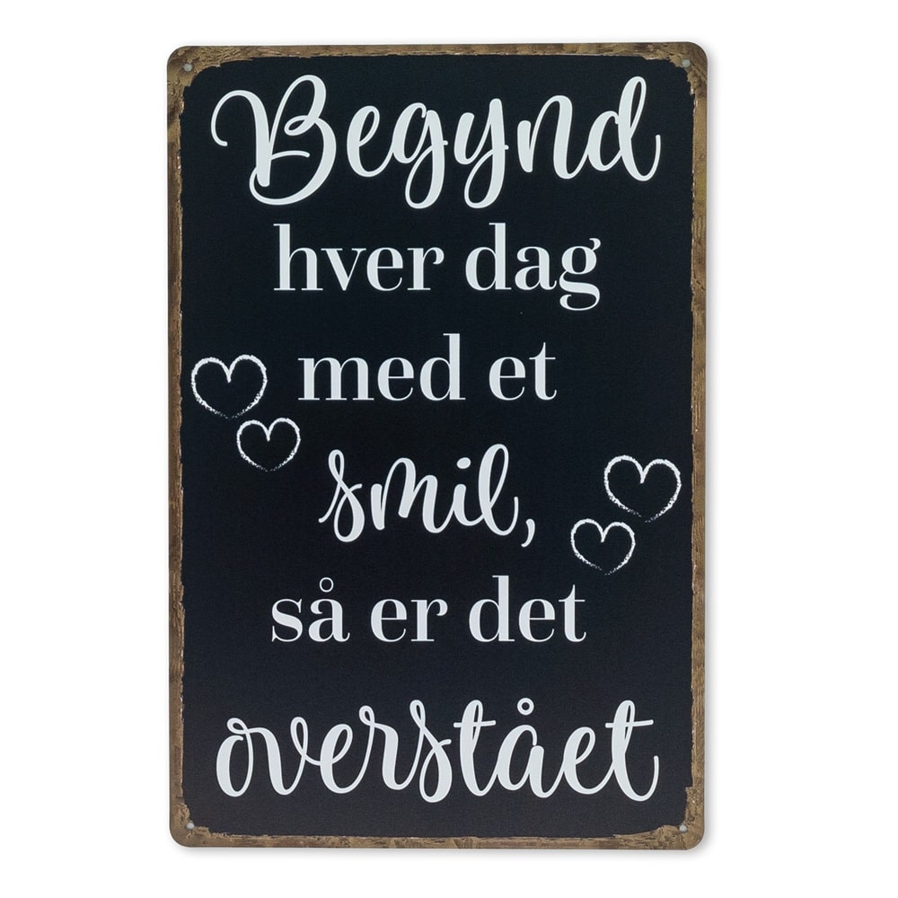 Emaljeskilt Begynd hver dag med et smil