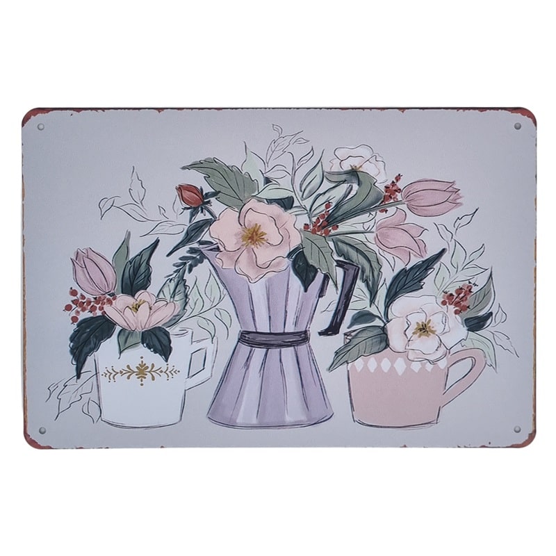 Emaljeskilt Blomster i kopper