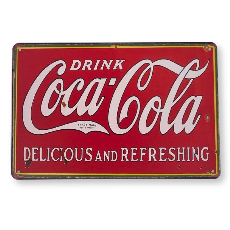Emaljeskilt Coca-Cola - delicious and refreshing