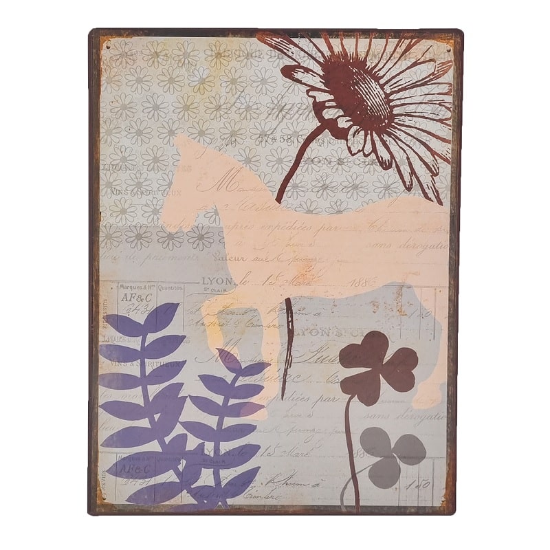 Emaljeskilt Hest og blomster