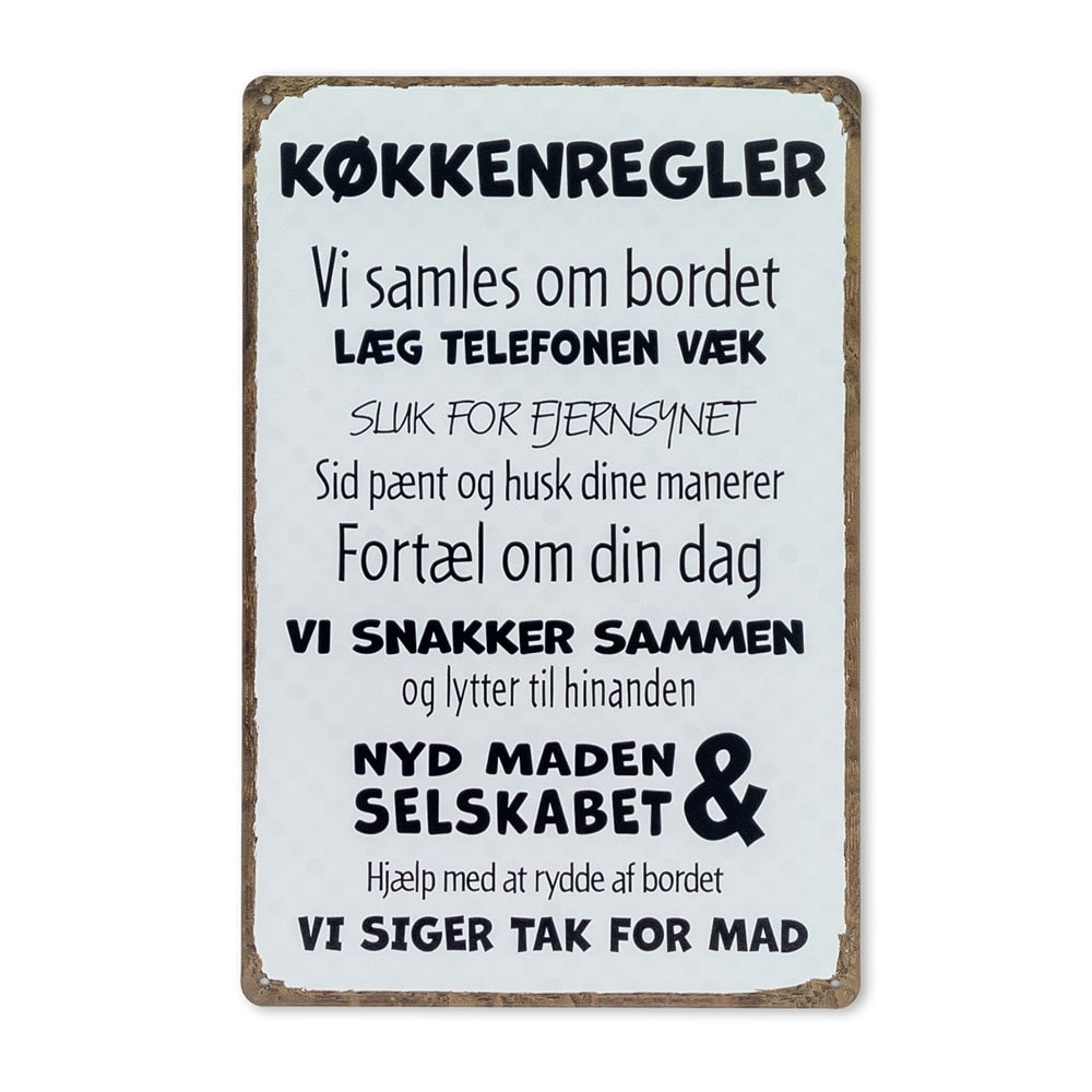 Emaljeskilt Køkkenregler