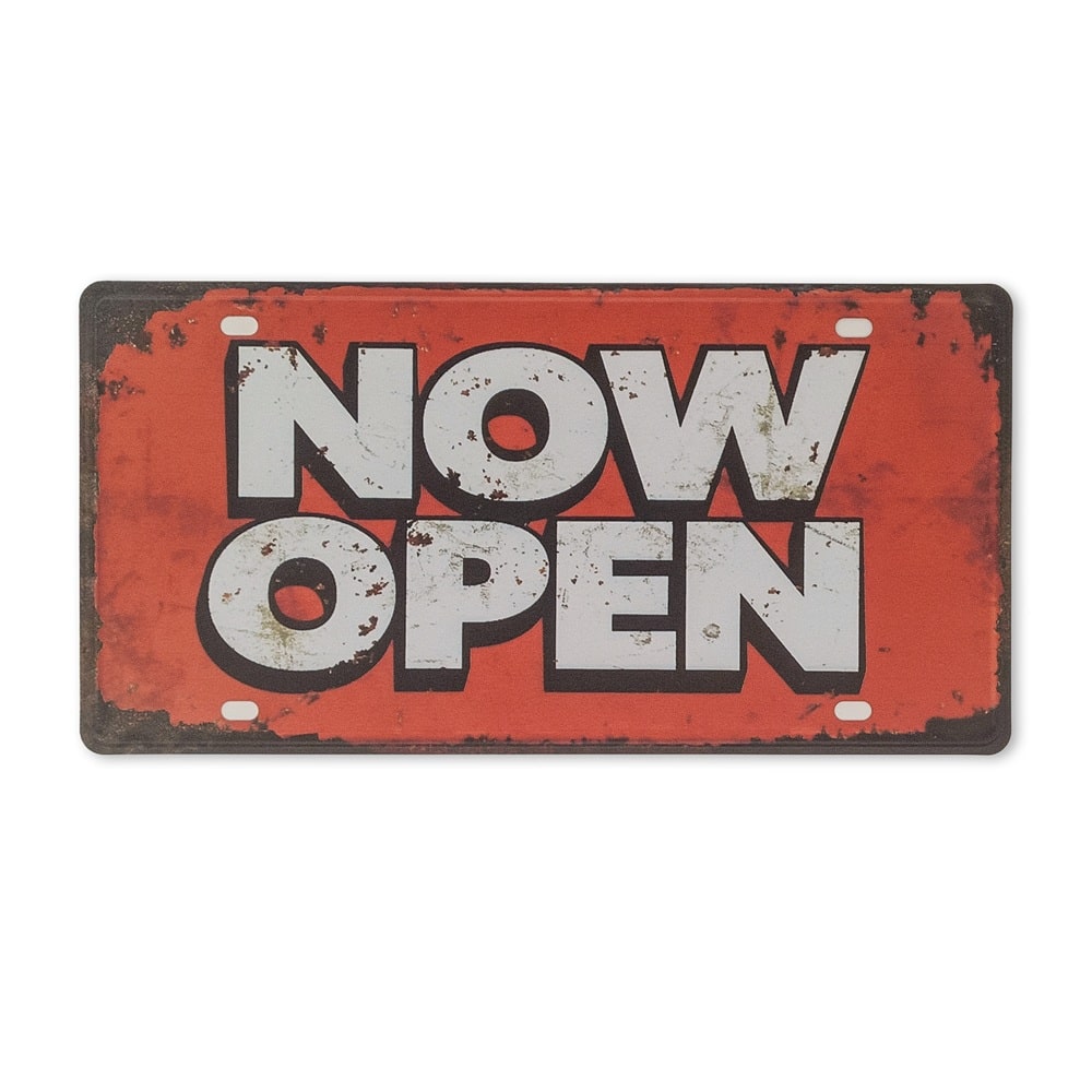 Emaljeskilt Now open