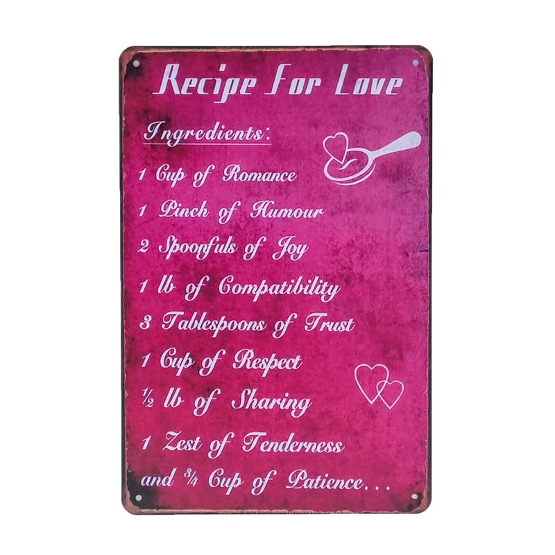 Emaljeskilt Recipe for love