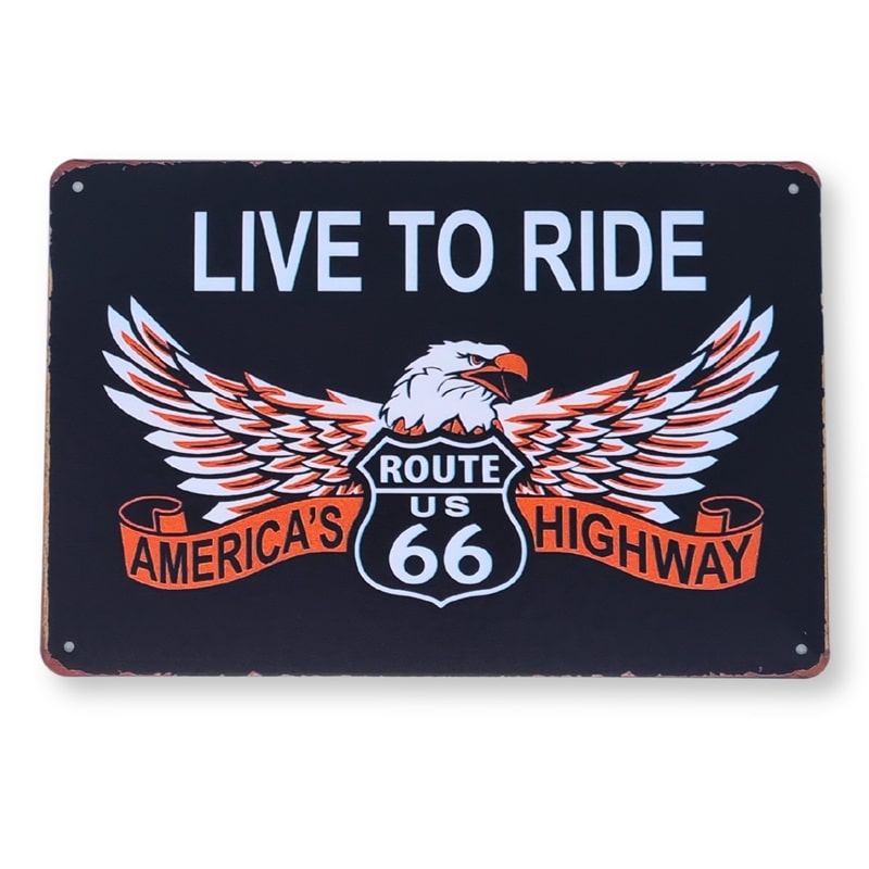 Emaljeskilt Live to Ride - Route 66