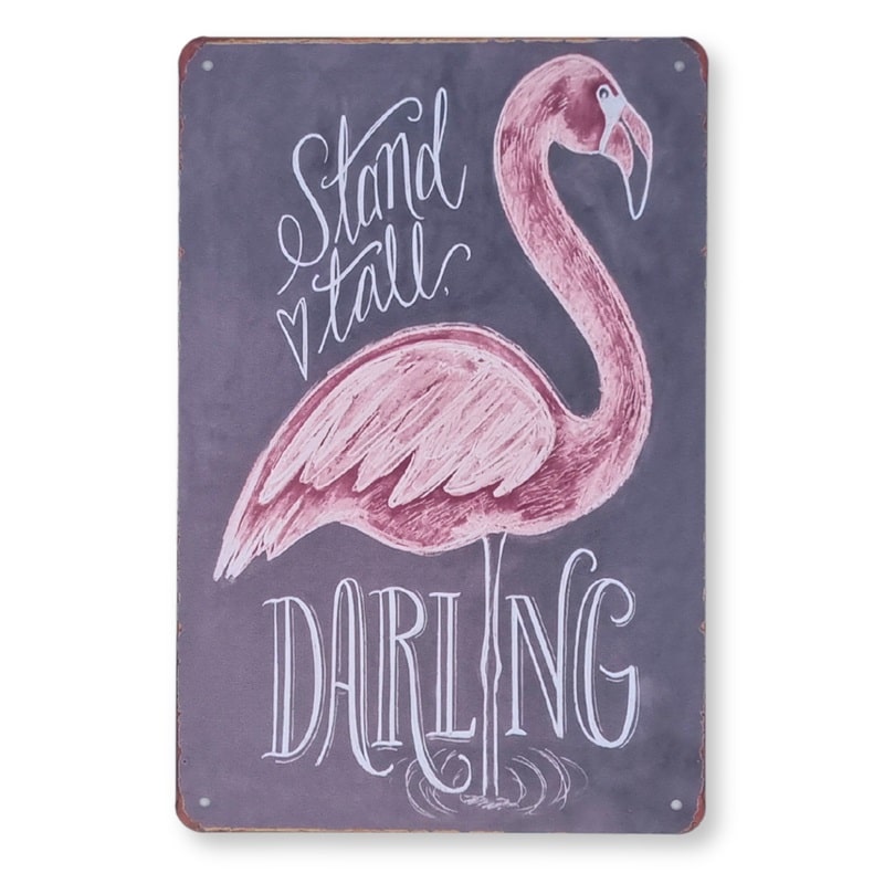 Emaljeskilt Stand tall Darling - Flamingo