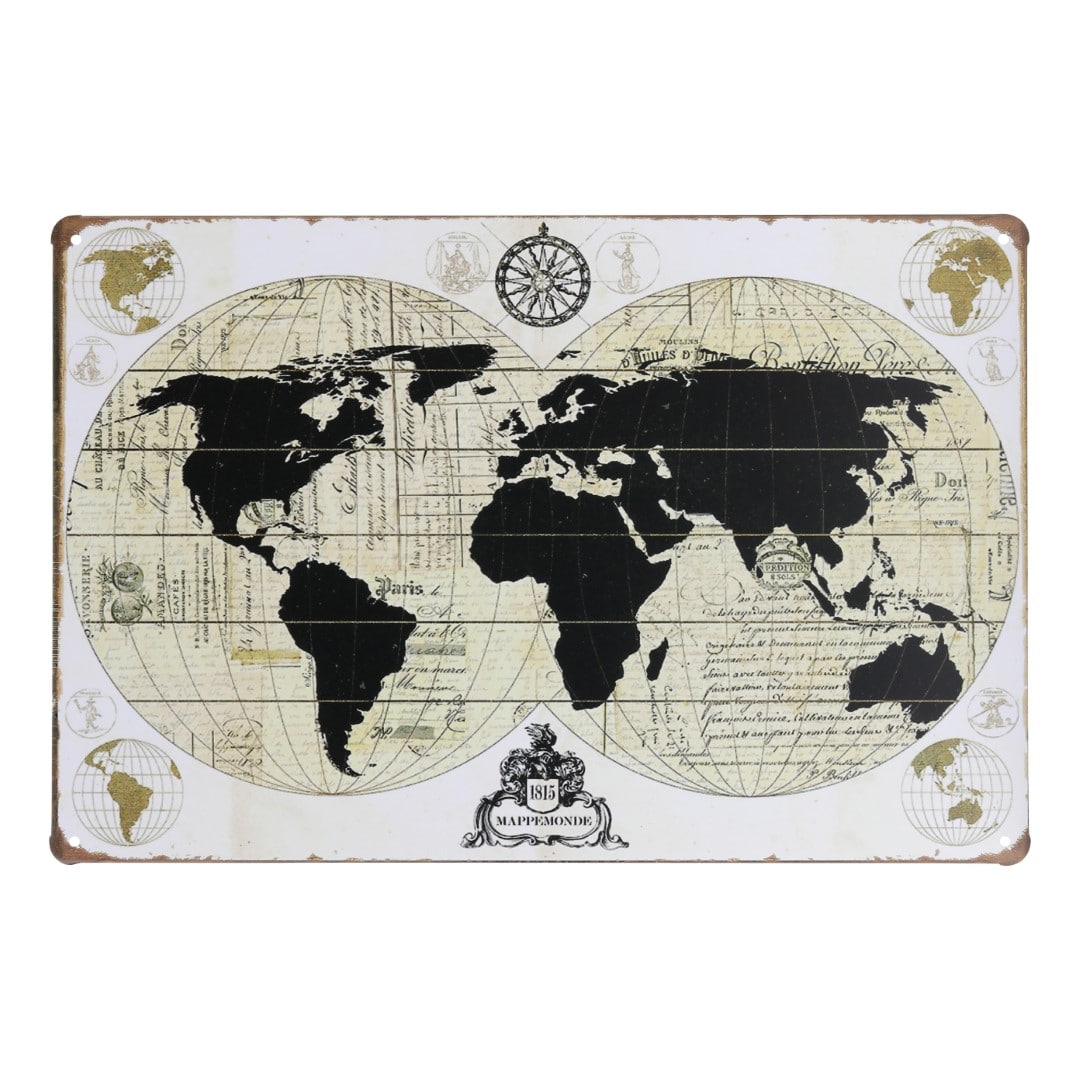 Emaljeskilt Retro Verdenskort