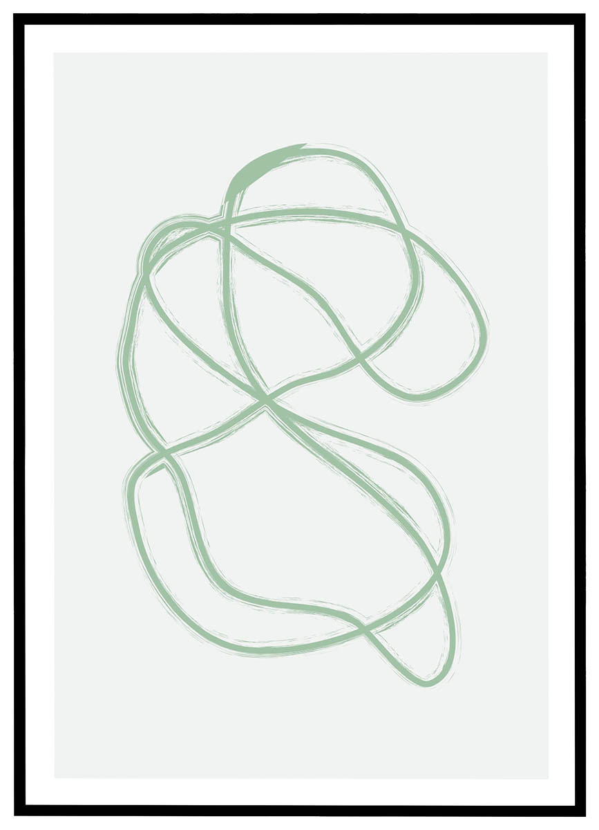 Plakat Dansende linier - grøn på lysegrå
